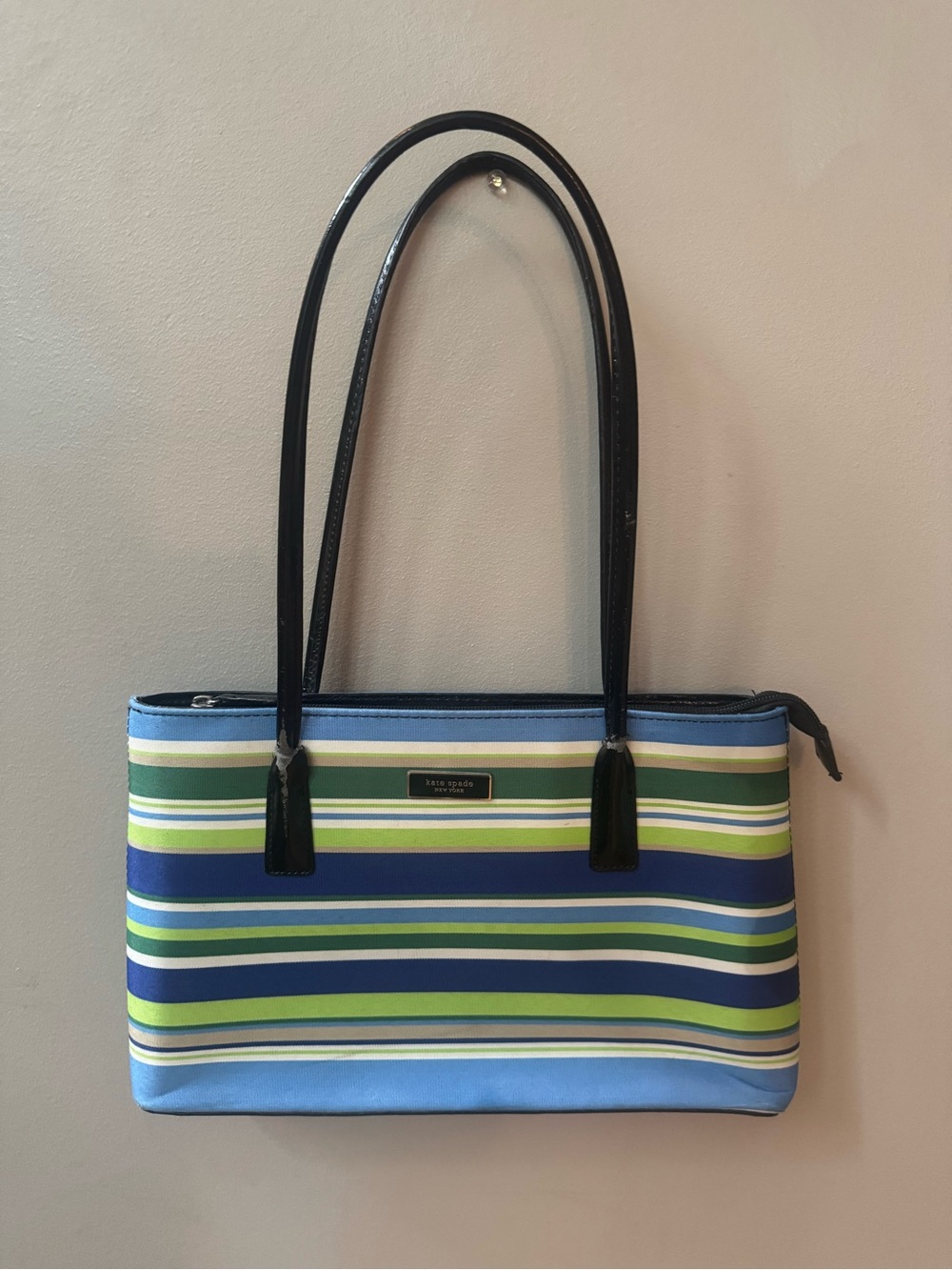 Kate Spade Striped Canvas Tote Bag in Blue & Green